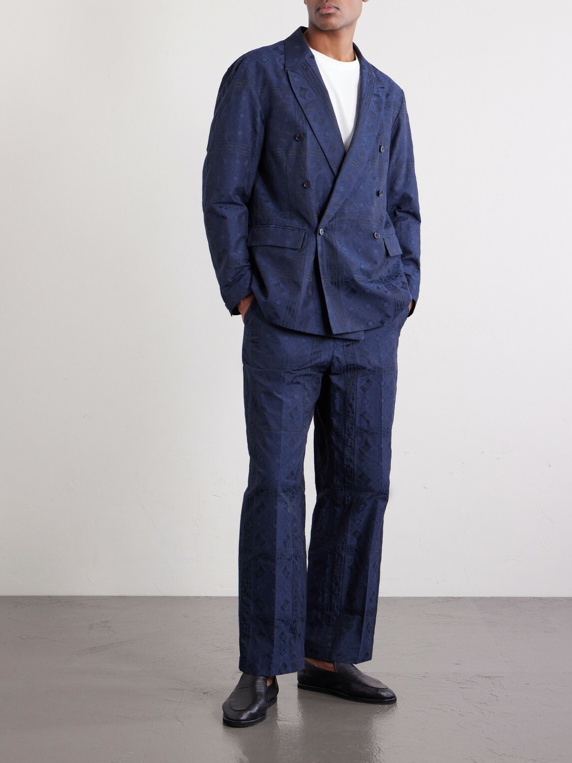 Blue Blue Japan - Double-Breasted Cotton-Blend Jacquard Suit Jacket - Blue