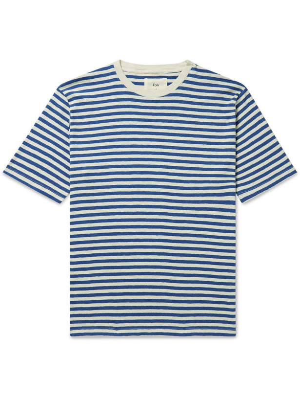 Photo: Folk - Striped Slub Cotton T-Shirt - Blue