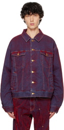 KUSIKOHC Red Velvet Padded Multi Rivet Denim Jacket
