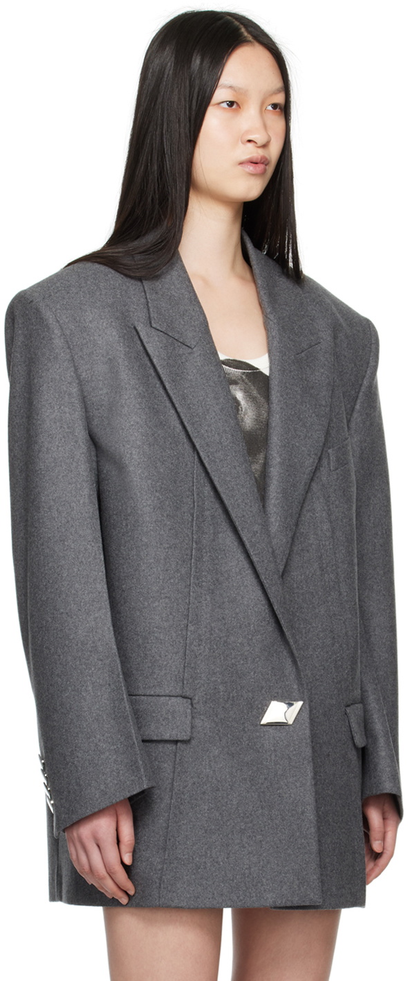 The Attico Gray Peaked Lapel Blazer