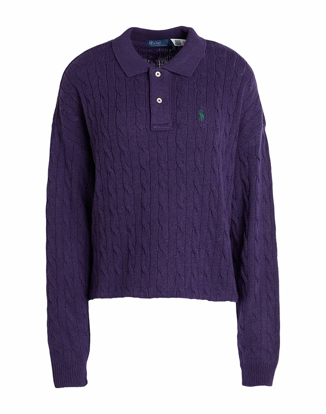 Photo: Polo Ralph Lauren Cable Wool-cashmere Polo Shirt Womens Sweater Dark in Purple