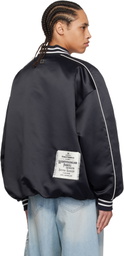 WOOYOUNGMI Navy Embroidered Patch Varsity Bomber Jacket