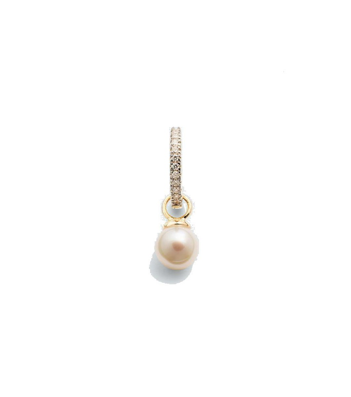 Photo: Mateo 14kt gold single hoop earring with diamonds and freshwater pearl