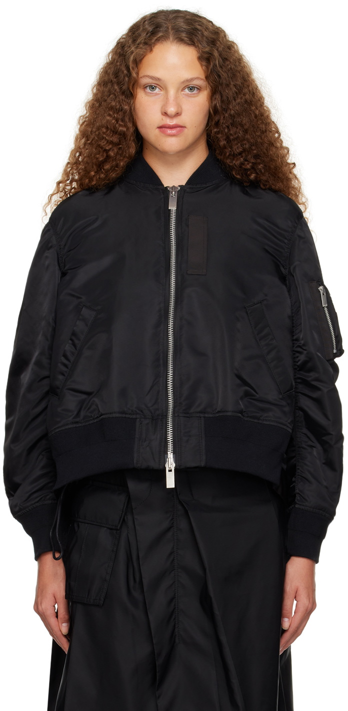 sacai Black Pleated Bomber Jacket Sacai