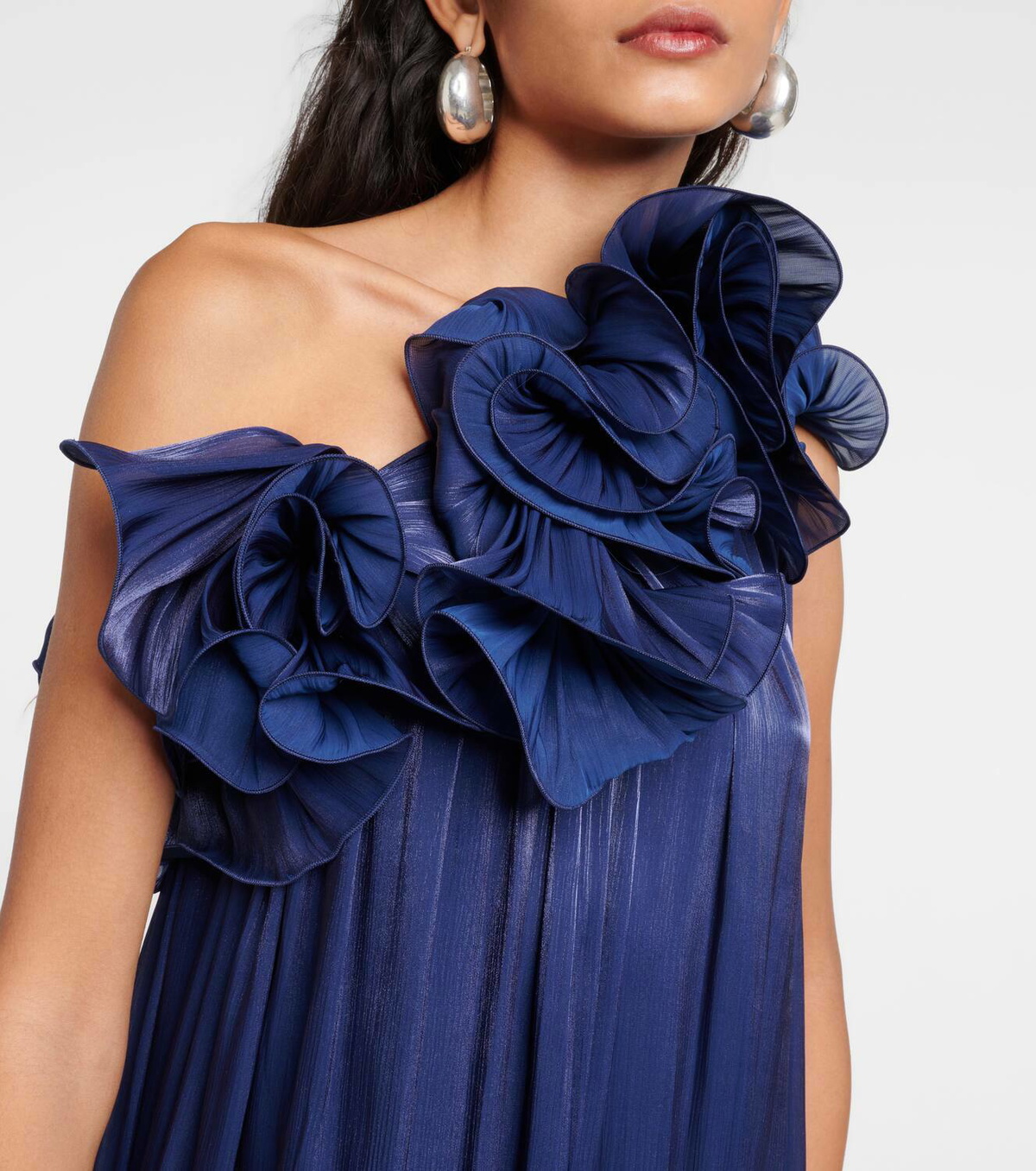 Costarellos Ruffled one-shoulder gown