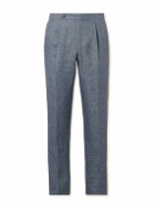 De Petrillo - Straight-Leg Pleated Linen Suit Trousers - Blue