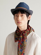 Paul Smith - Striped Braided Straw Trilby Hat - Blue