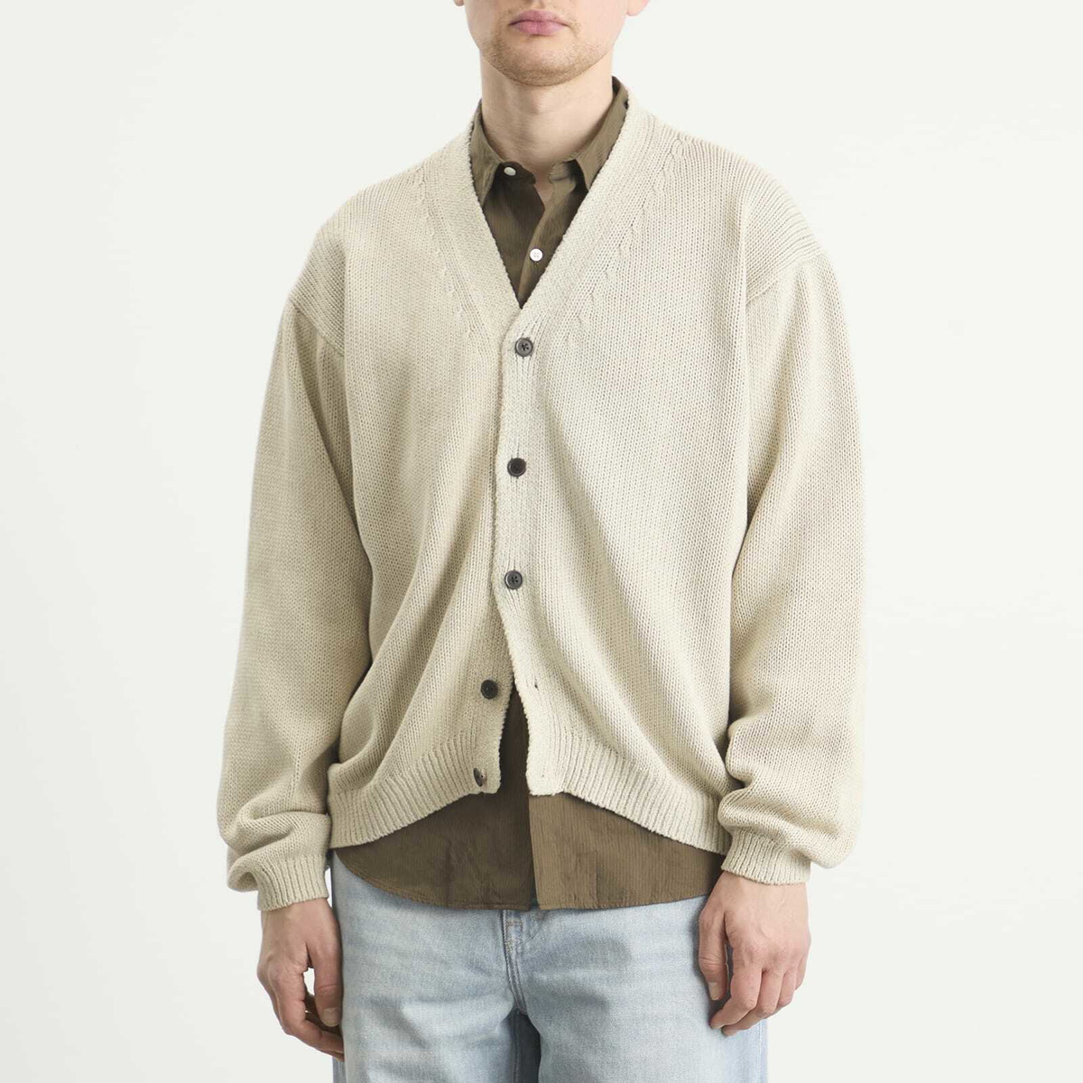 Kaptain Sunshine Men's Cotton Washi Hand Frame Cardigan in Ash Grey