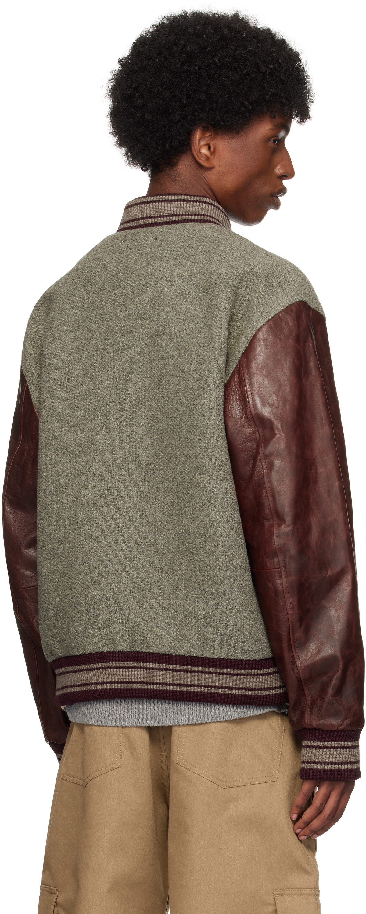 Golden Goose Gray & Burgundy Melange Wool Bomber Jacket