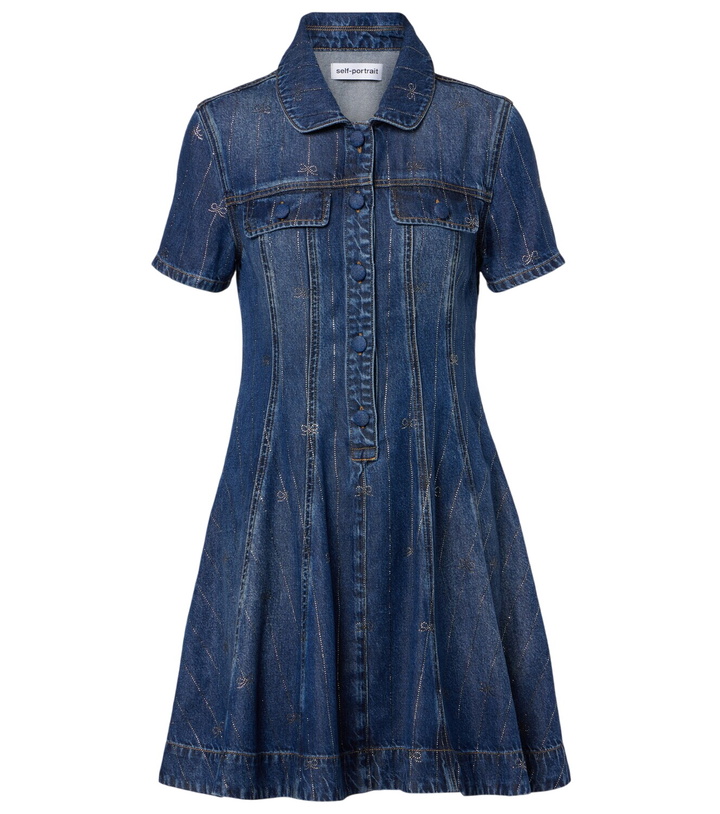 Photo: Self-Portrait Embellished pleated denim minidress
