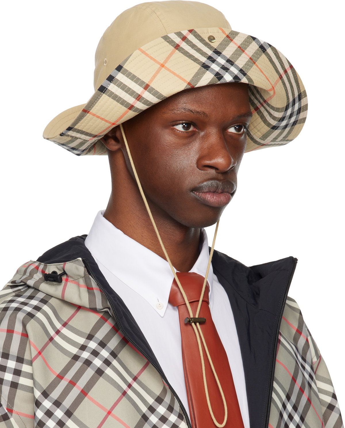 Burberry Beige Check Brim Gabardine Bucket Hat Burberry