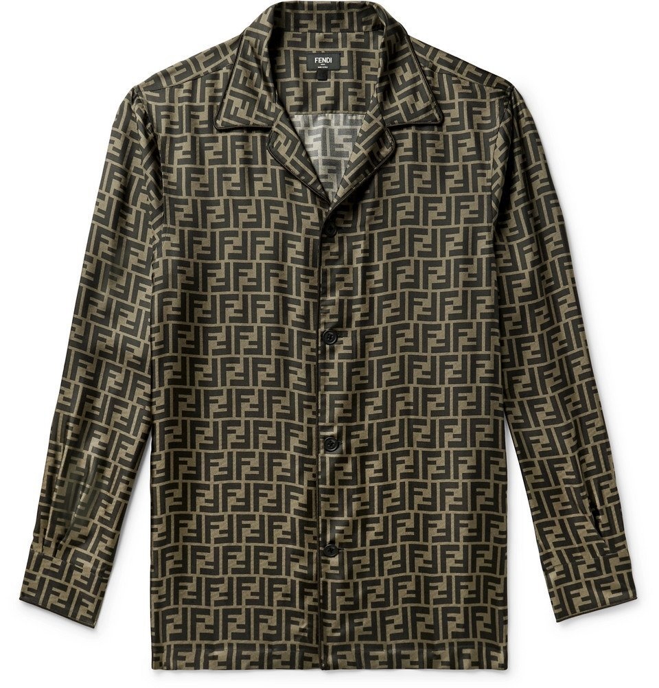 Fendi Monogram Check-print Regular-fit Silk-satin Shirt in Brown for Men