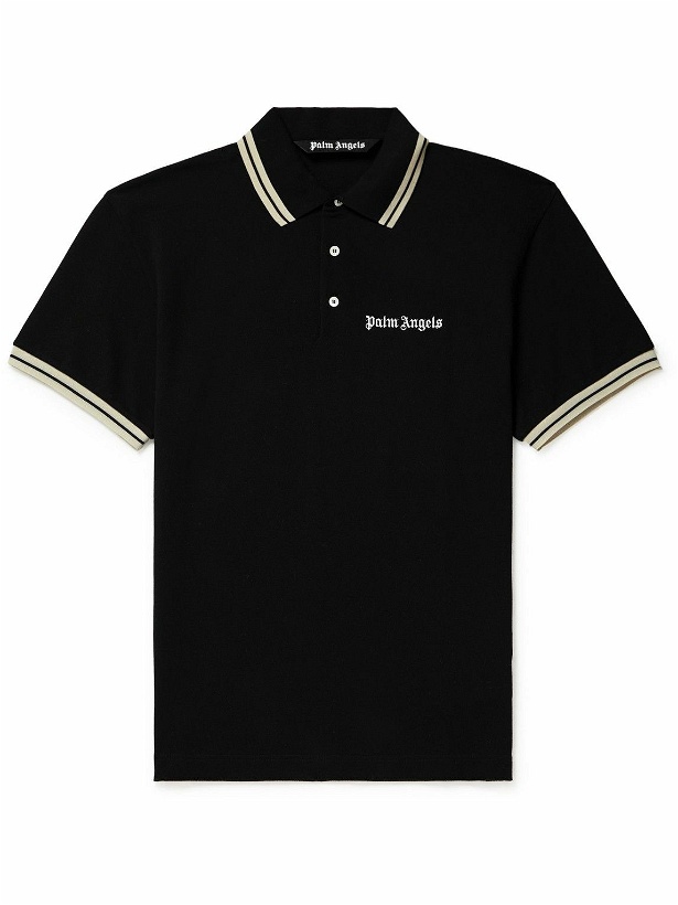 Photo: Palm Angels - Logo-Embroidered Cotton-Piqué Polo Shirt - Black