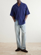 Kardo - Yusuke Camp-Collar Striped Cotton Shirt - Blue