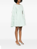 Huishan Zhang Green Feather-Embellished Cape Mini Dress