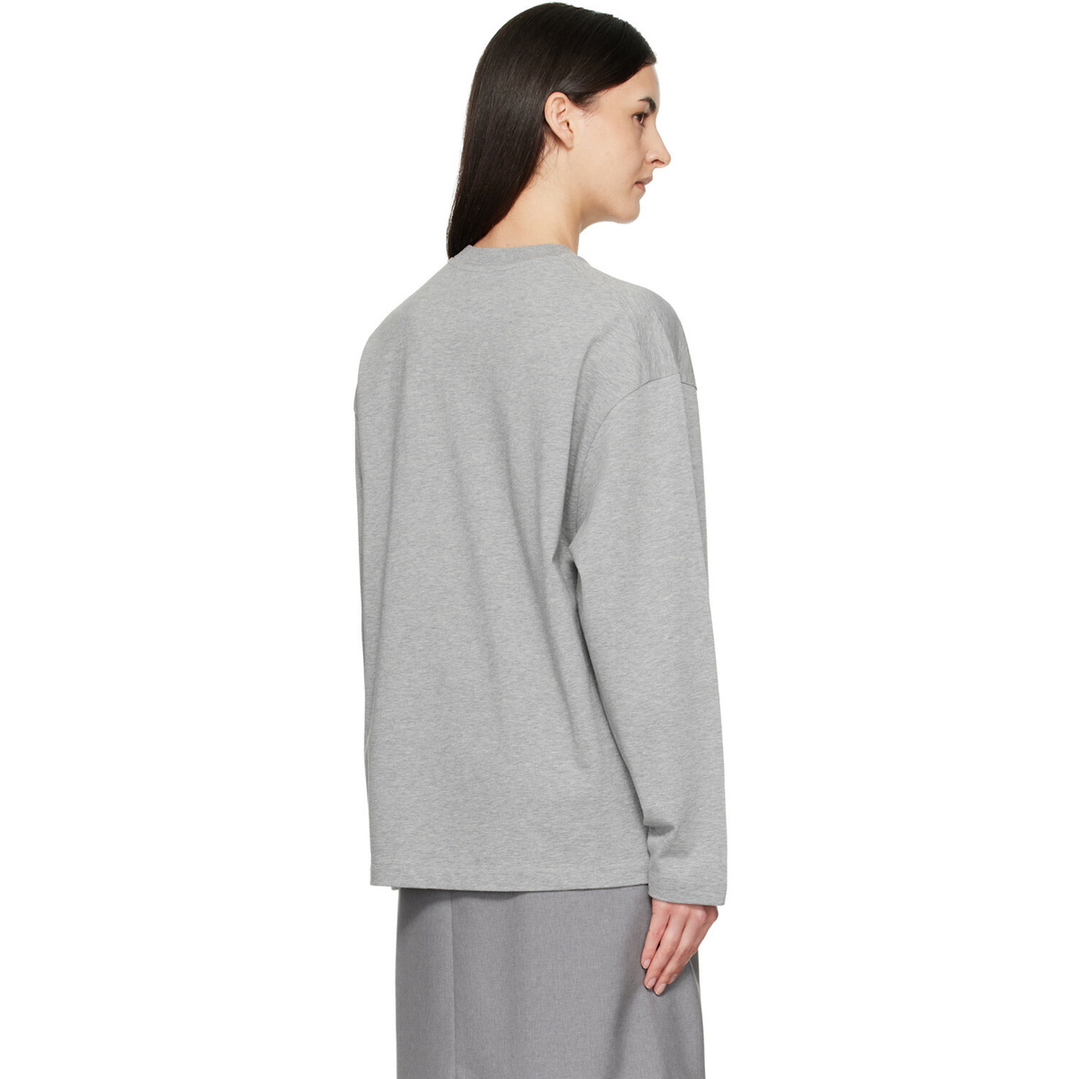 Jil Sander Gray Long Sleeve Crew Neck Boxy Fit T-shirt