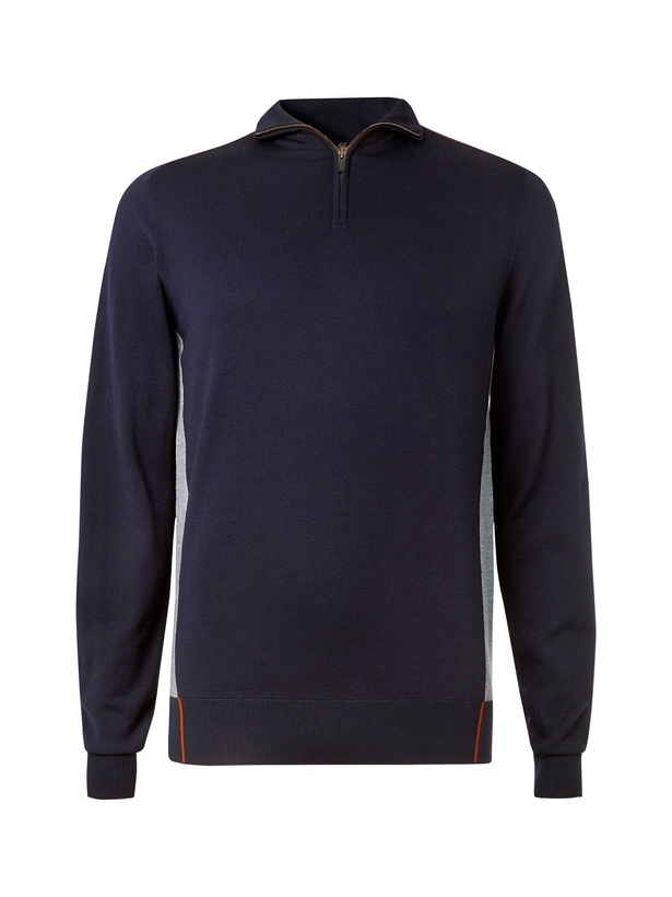 Photo: LORO PIANA - Virgin Wool Half-Zip Golf Sweater - Blue