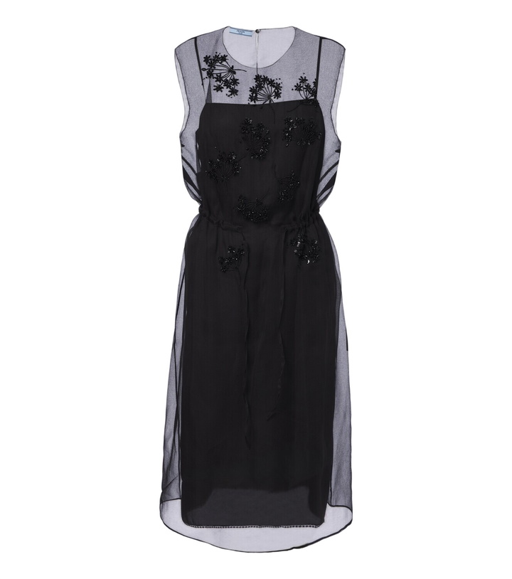 Photo: Prada Floral-appliqué silk midi dress
