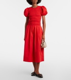 Ganni Shirred cotton-blend poplin midi dress
