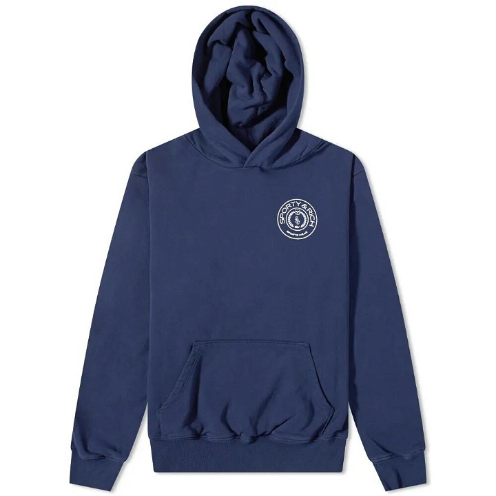 Photo: Sporty & Rich Connecticut Flocked Hoody in Navy/White
