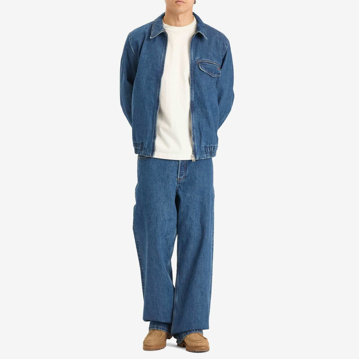 A.P.C. Men's Fabrizio Zipped Denim Jacket in Washed Indigo