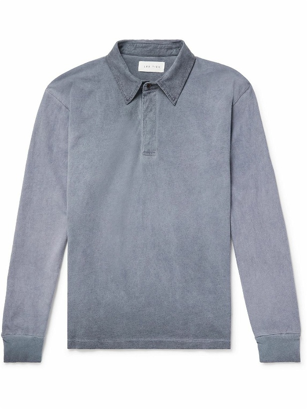 Photo: Les Tien - Distressed Cotton-Jersey Polo Shirt - Blue