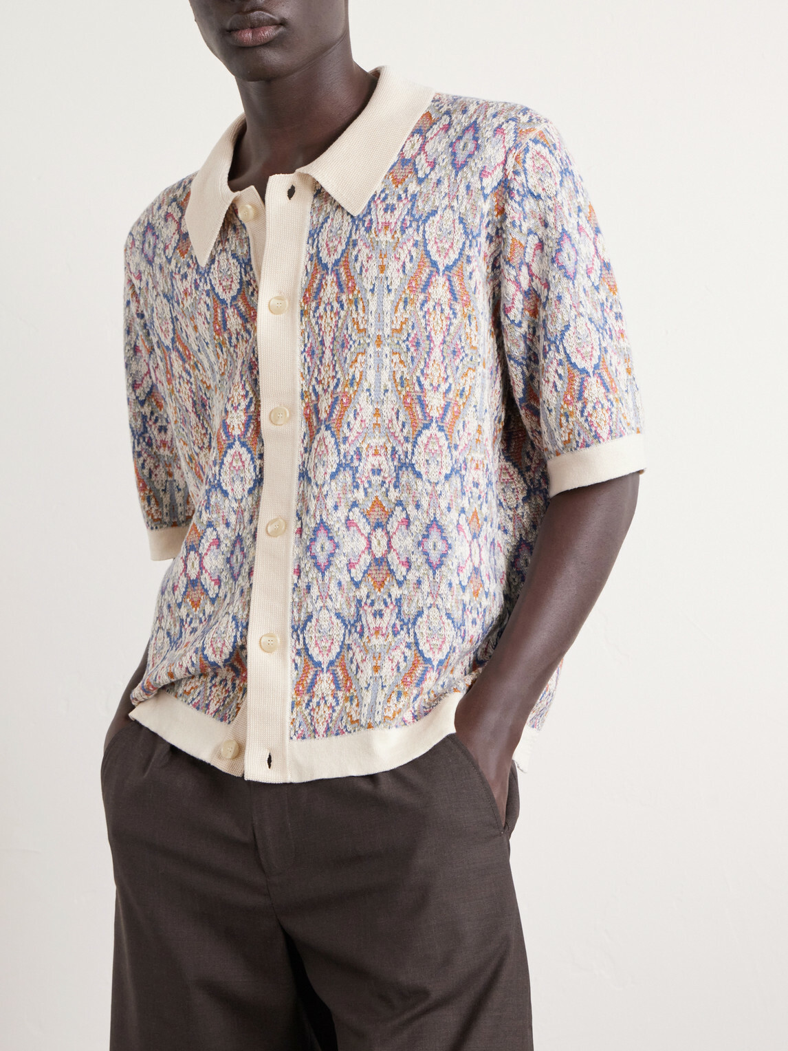 Corridor - Trance Jacquard-Knitted Cotton Shirt - Neutrals