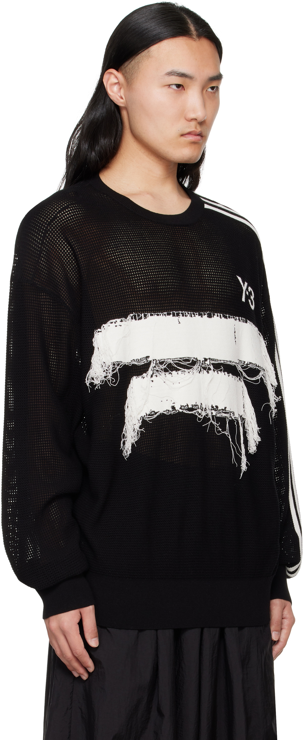 Y-3 Black Graphic Knit Crew Sweater