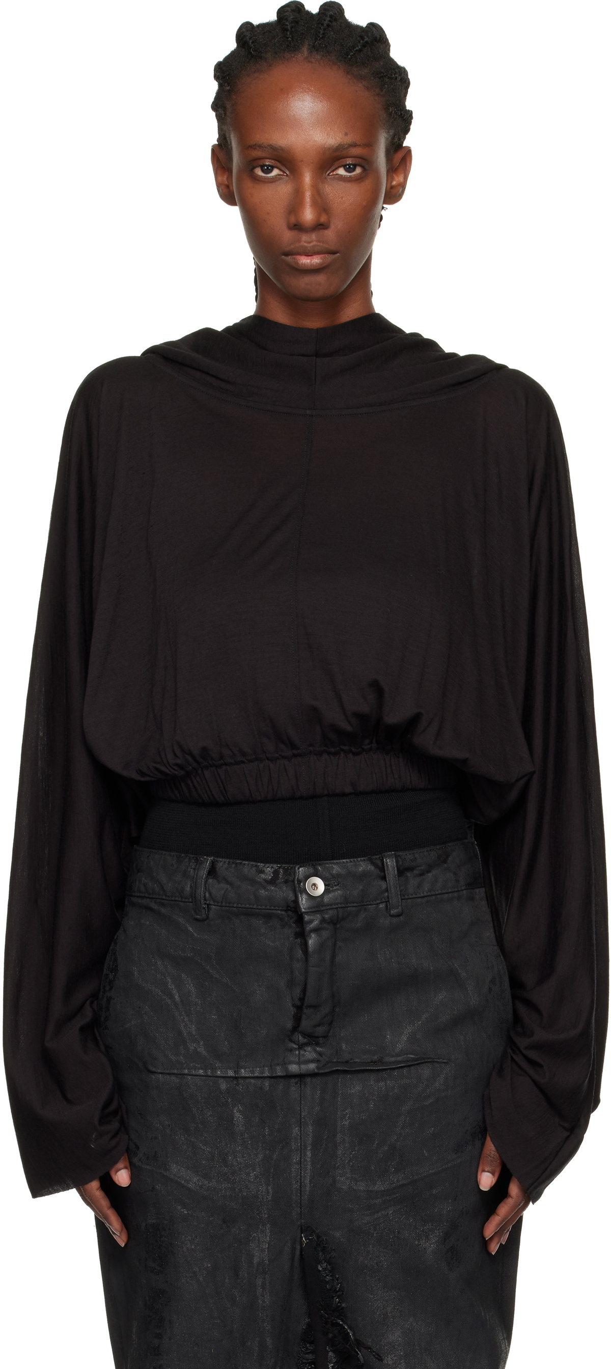 Rick Owens Black Concordians Cropped Tunic Hoodie