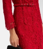 Monique Lhuillier Belted lace midi dress