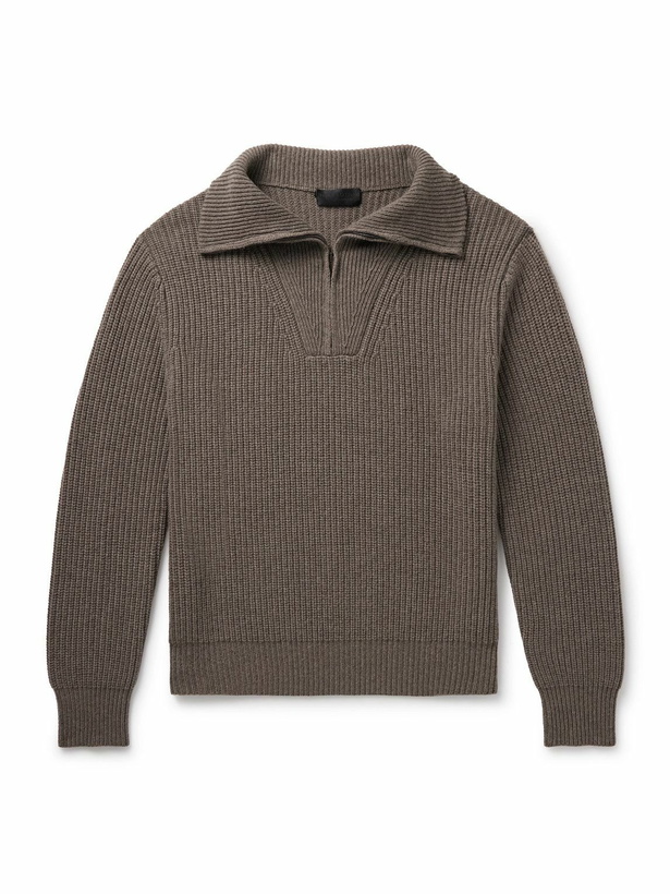 Photo: Nili Lotan - Heston Ribbed Cashmere Half-Zip Sweater - Green