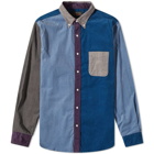 Beams Plus Men's Button Down Corduroy Panel Shirt in Grey