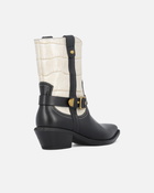 Pinko Two Tone Texan Style Leather Ankle Boots Black/White