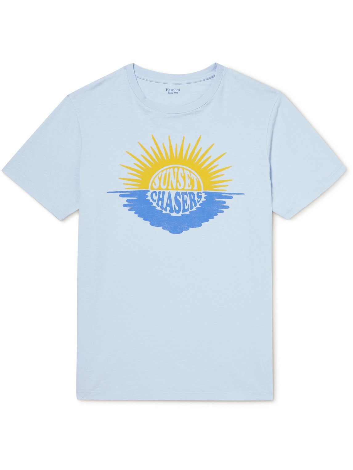 Hartford - Sunset Printed Cotton-Jersey T-Shirt - Blue Hartford