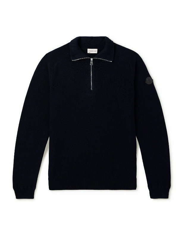 Photo: Moncler - Logo-Appliquéd Cotton and Cashmere-Blend Half-Zip Cardigan - Blue