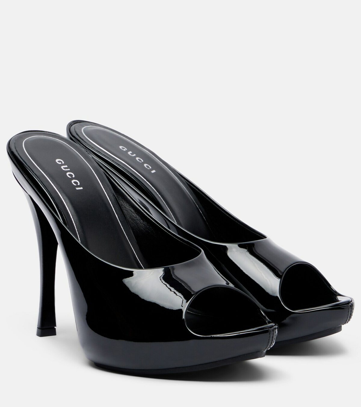 Gucci Viv patent leather platform mules