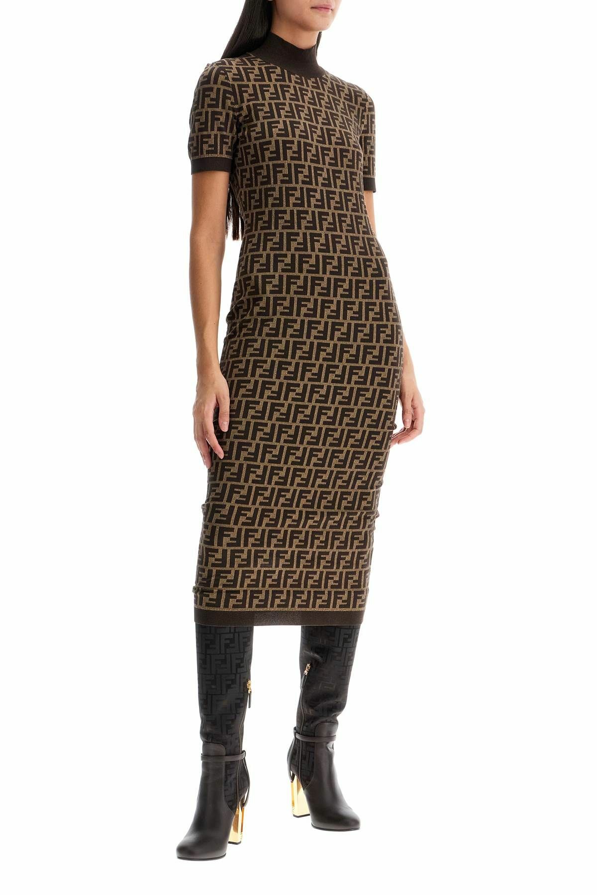 FENDI 'knit midi dress with ff Brown