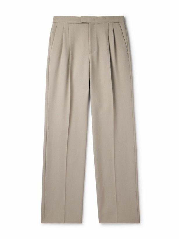 Photo: Valentino Garavani - Wide-Leg Pleated Wool-Gabardine Trousers - Neutrals