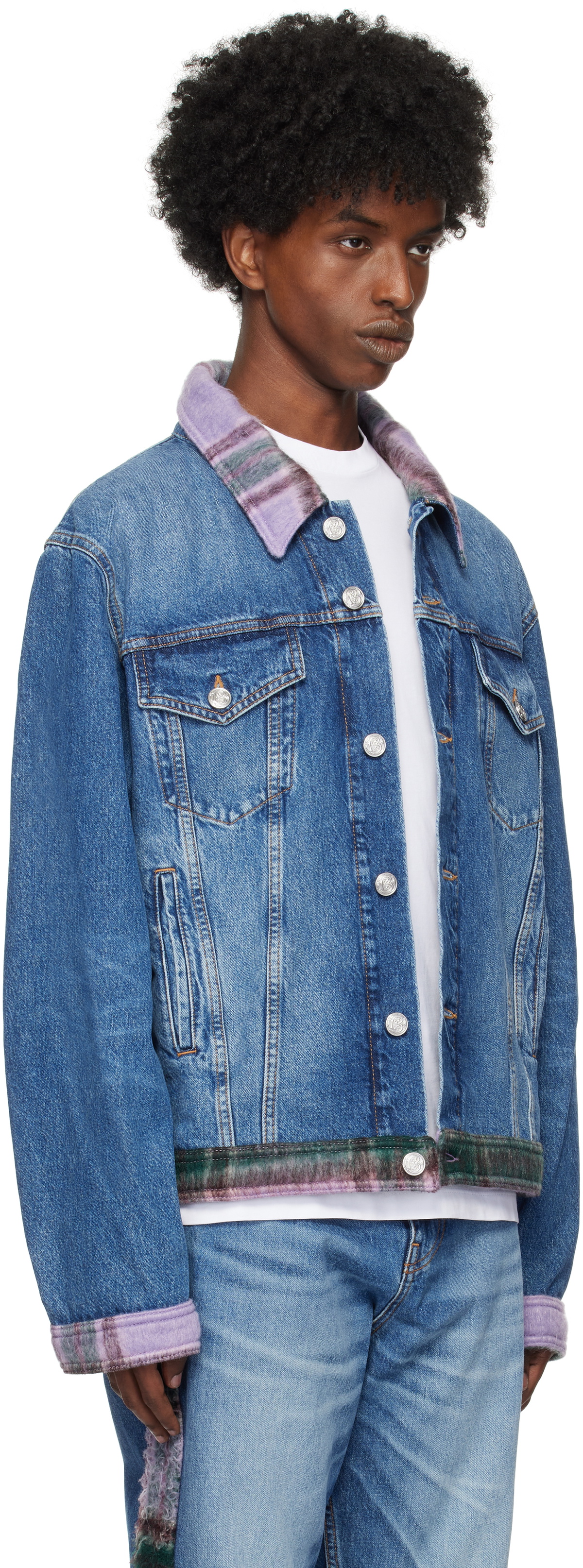 BLUEMARBLE Blue Tartan Denim Jacket