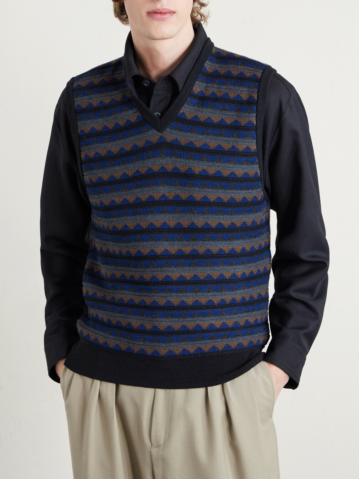 LEMAIRE - Jacquard-Knit Merino Wool-Blend Sweater Vest - Black