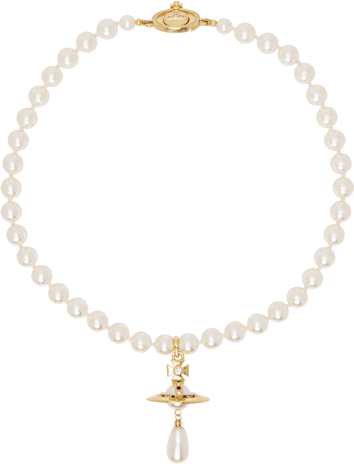 【Vivienne Westwood】One Row Faux-Pearl Drop チョーカー Vivienne Westwood: Gold & White One Row Faux-Pearl Drop