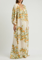 Bernadette Georgio Floral-print Linen Gown Cream