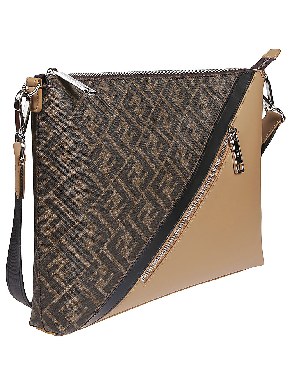 Fendi Men's Fendi Flux Maxi Messenger Leather Shoulder Bag Brown