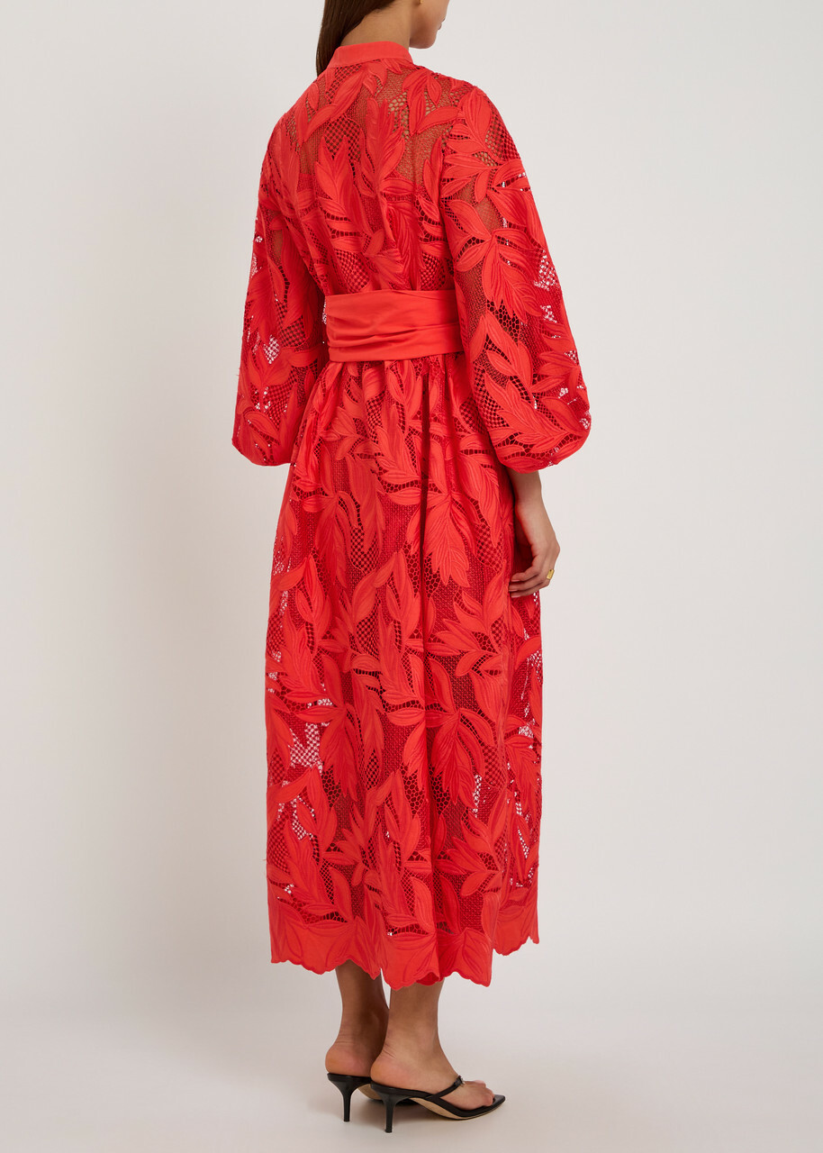 Erdem Floral Cutwork Poplin Midi Shirt Dress Orange