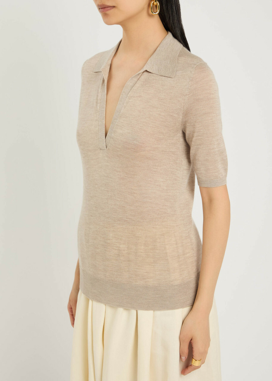 Gabriela Hearst Frank Cashmere and Silk-blend Polo Beige