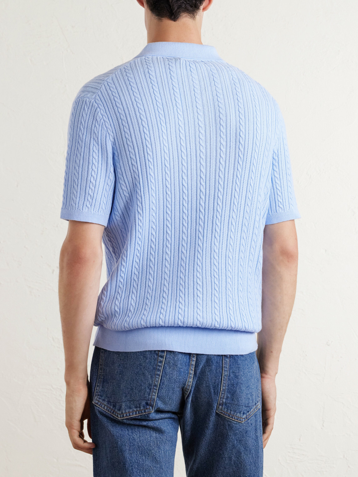 Polo Ralph Lauren - Logo-Embroidered Cable-Knit Cotton Polo Shirt - Blue