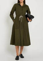 Moncler Drawstring Poplin Midi Shirt Dress Dark Green