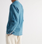 11.11/eleven eleven - Virgo Grandad-Collar Indigo-Dyed Embroidered Striped Slub Cotton Shirt - Blue