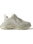 Balenciaga - Triple S Mesh and Distressed Leather Sneakers - Neutrals