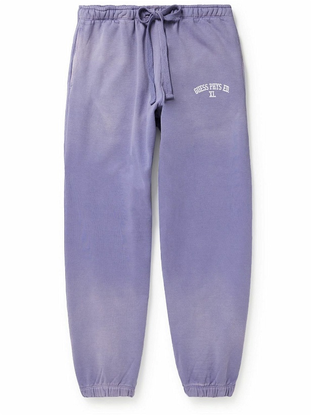Photo: Guess USA - Gusa Tapered Logo-Print Cotton-Jersey Sweatpants - Purple